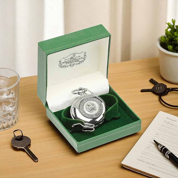 Mullingar Pewter Pocket Watch – Shamrock Design - Irish Gifts