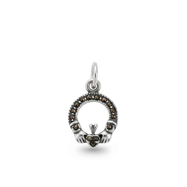 Sterling Silver and Marcasite Small Claddagh Pendant – 18” Chain - Baby & Christening Gifts