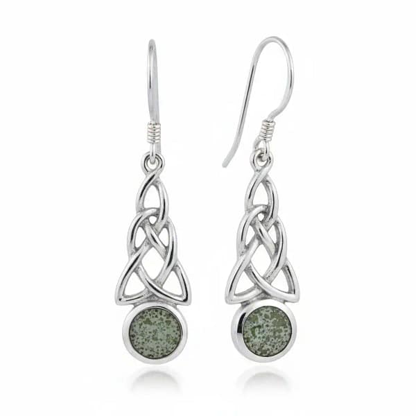 Sterling Silver Celtic Knot Drop Earrings with Connemara Marble - Connemara Marble
