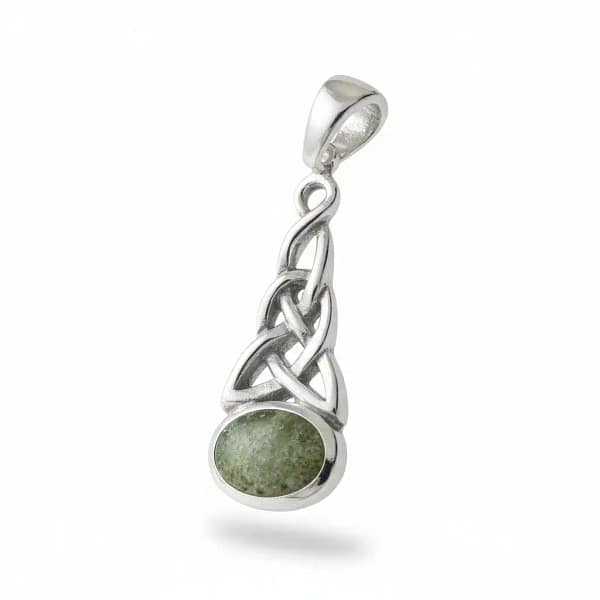 Silver Celtic Knot Pendant - Connemara Marble – 18” Chain - Connemara Marble
