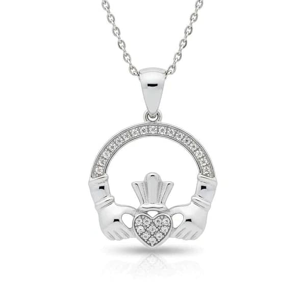 Claddagh Pendant Necklace Large - Sterling Silver with CZ - Baby & Christening Gifts - Image 1