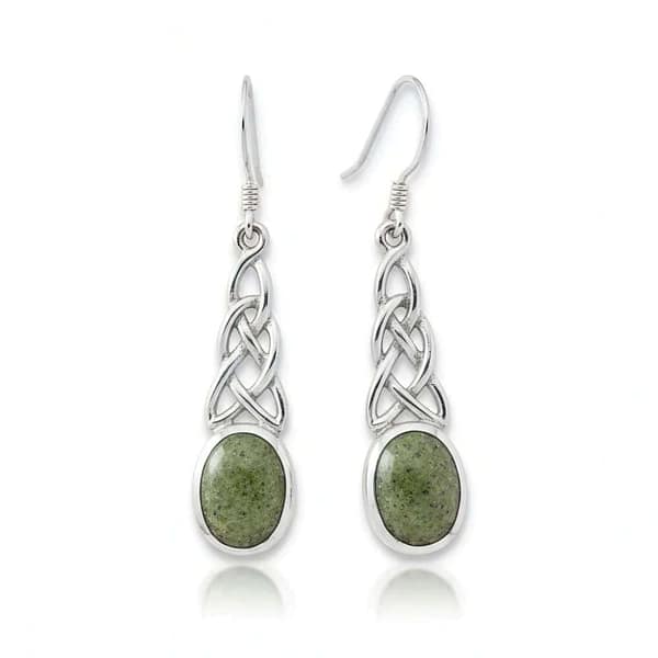 Silver Celtic Earrings with Vertical Connemara Marble Stone - Connemara Marble