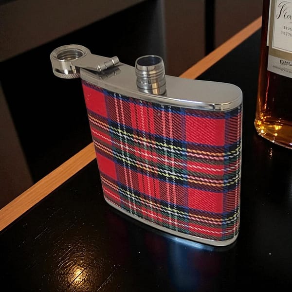 Royal Stewart Tartan Hip Flask – 6oz Stainless Steel - Irish Bar/Guinness