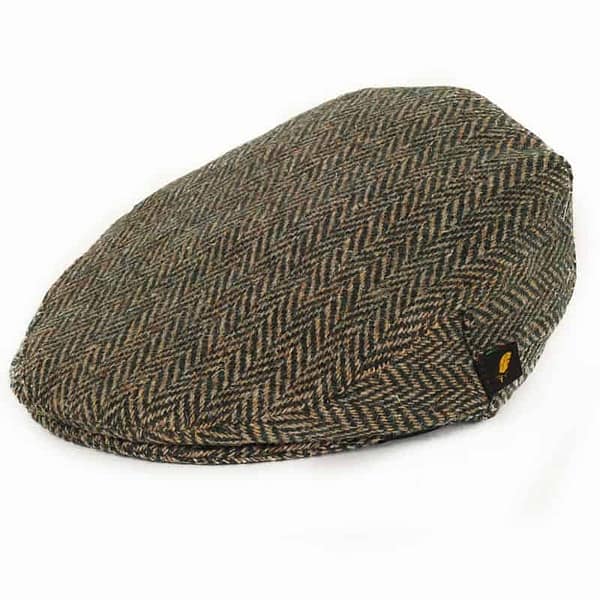 Donegal Tweed Flat Cap - Mid Green Herringbone - Donegal Tweed - Image 1