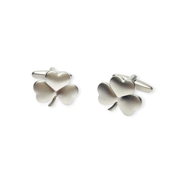 Shamrock Cufflinks – Brushed Silver Tone Irish Gift - Irish Gifts - Image 1