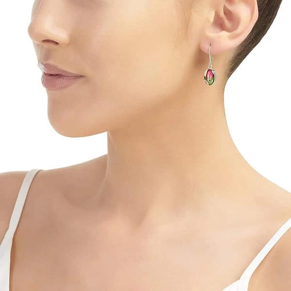Red Rose Silver Drop Earrings – Oval Design - Irish Gifts - Image 1