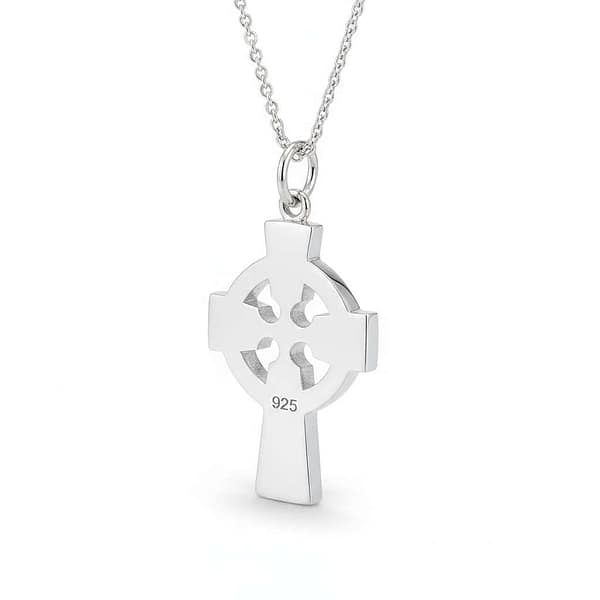 Sterling Silver Celtic Cross Necklace with Engraved Knots – 18” - Irish Gifts - Image 1
