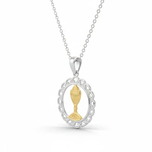 Silver First Communion Medal with Gold-Plated Chalice – 18” Chain - Irish Gifts