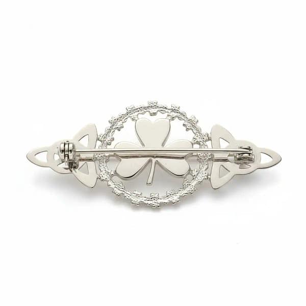 Sterling Silver Connemara Marble Shamrock Brooch – Irish Made - Connemara Marble - Image 1
