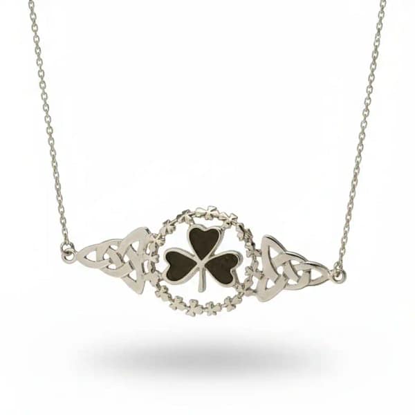 Connemara Marble Sterling Silver Shamrock Necklet - Connemara Marble