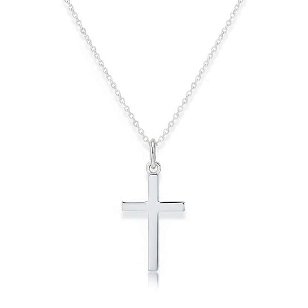 Sterling Silver Plain Cross Necklace – Classic 18” Chain - Irish Gifts