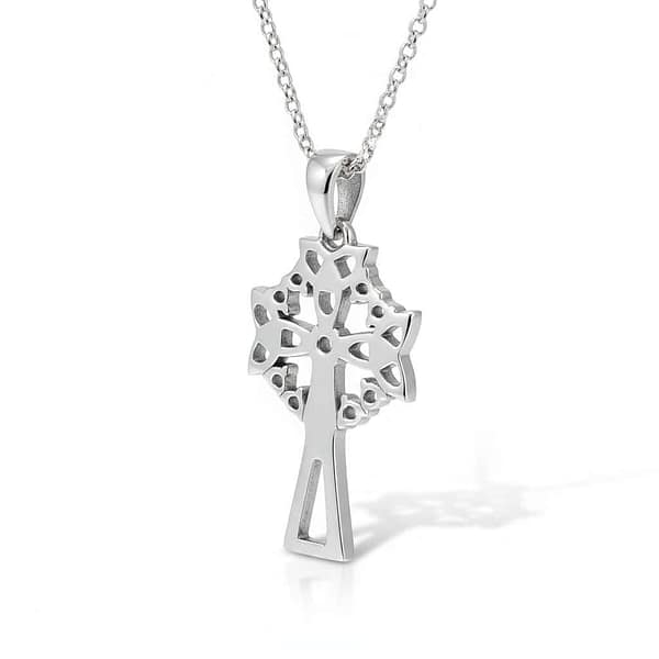 Silver Celtic Cross with Trinity Knots & Green and White Stones - Irish Gifts - Image 1