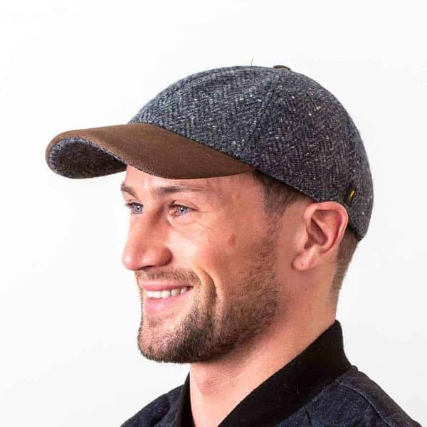 Donegal Tweed Baseball Cap – Denim Blue Herringbone - Suede Peak - Hats | Caps | Clothing