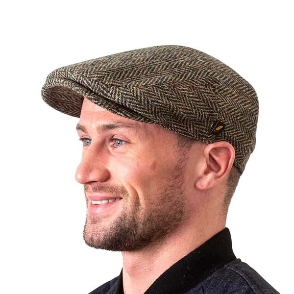 Pale Green Herringbone Donegal Tweed Dubliner Cap - Donegal Tweed