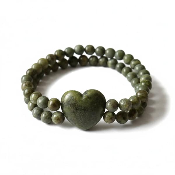 Connemara Marble Double Bead Bracelet with Heart Centre - Connemara Marble