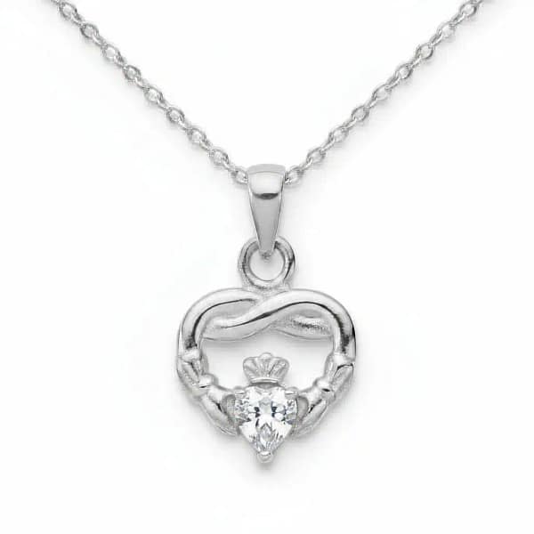 Sterling Silver Claddagh Twist April Pendant – Clear CZ - Irish Gifts