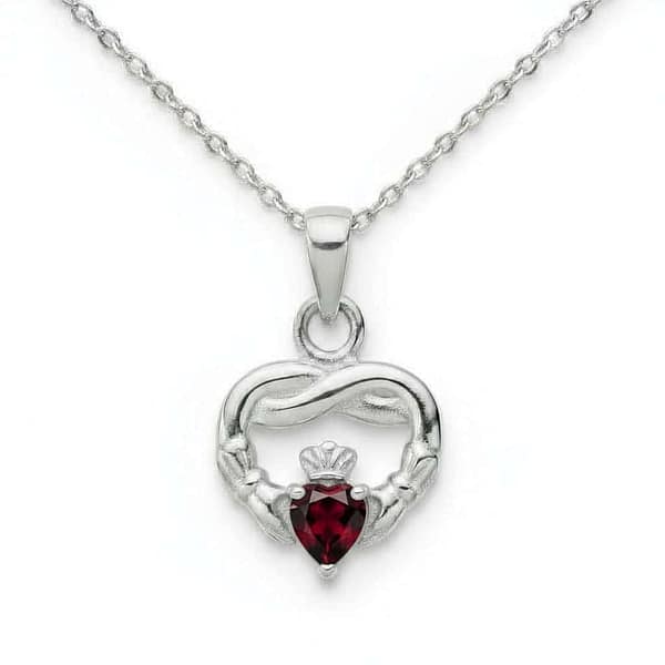 Sterling Silver Claddagh Twist January Pendant – Garnet CZ - Irish Gifts