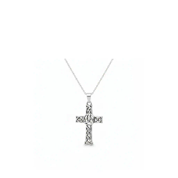 Sterling Silver Small Celtic Cross with Knots & Trinity Centre - Irish Gifts