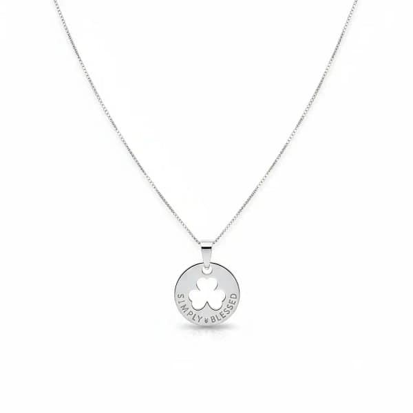 Sterling Silver Round Shamrock Pendant – “Simply Blessed” - Irish Gifts