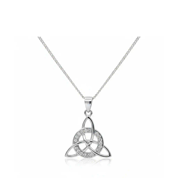 Sterling Silver Trinity Knot Pendant with CZ Circle - Irish Gifts