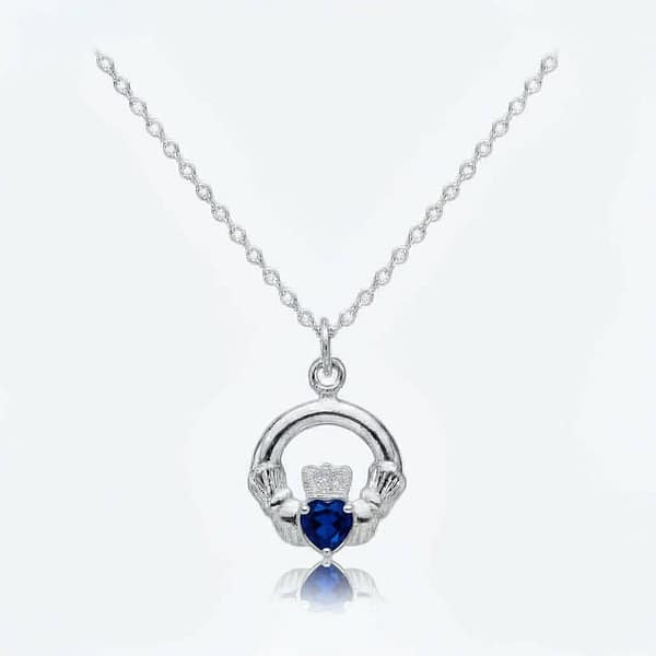 Sterling Silver Claddagh September Birthstone Pendant – Sapphire - Irish Gifts