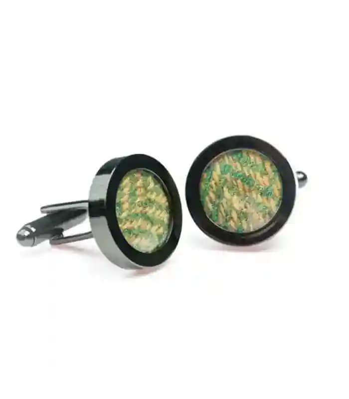 Donegal Tweed Cufflinks – Lime Tree Green - Irish Gifts