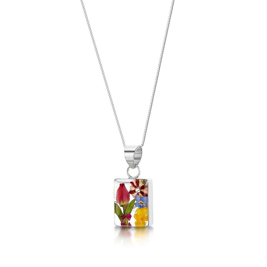 Shrieking Violet Mixed Flowers Rectangle Pendant – Real Flowers - Irish Gifts