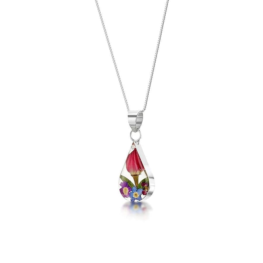 Shrieking Violet Mixed Flowers Teardrop Pendant – Real Flowers - Irish Gifts