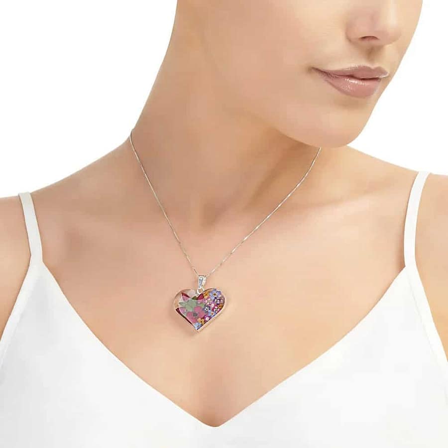 Mixed Flowers Silver Pendant - Heart Shape - Real Flower - Irish Gifts - Image 6