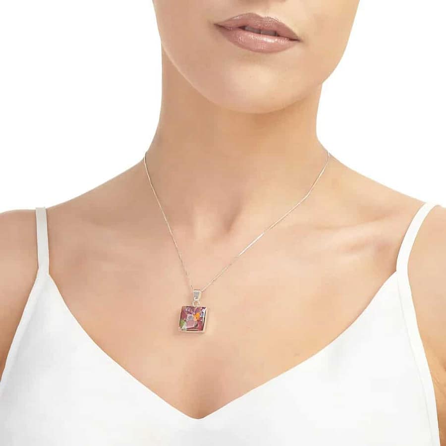 Shrieking Violet Mixed Flowers Square Pendant – Real Flowers in Silver - Irish Gifts - Image 6