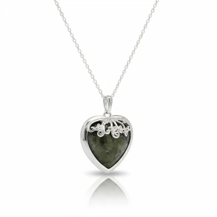 Connemara Marble Sterling Silver Heart Shaped Pendant - Connemara Marble