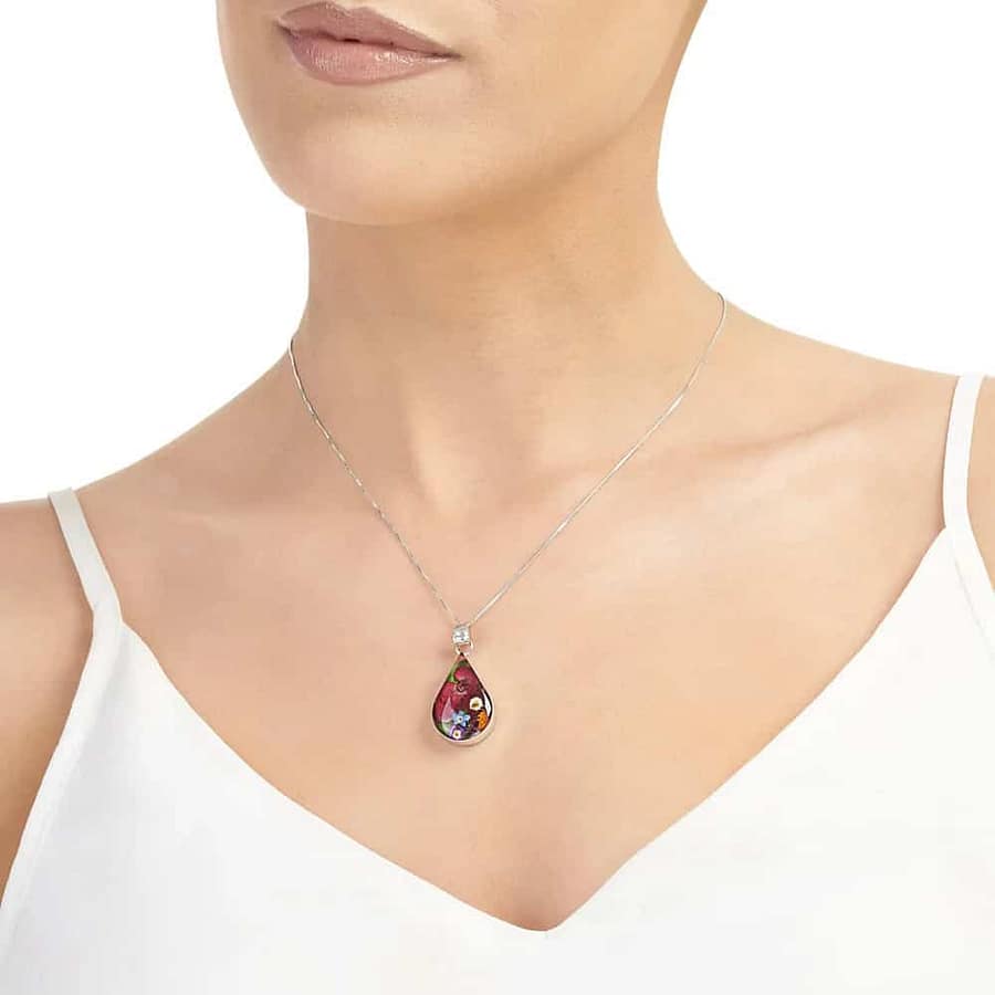 Shrieking Violet Mixed Flowers Teardrop Pendant - Real Flowers - Irish Gifts - Image 1