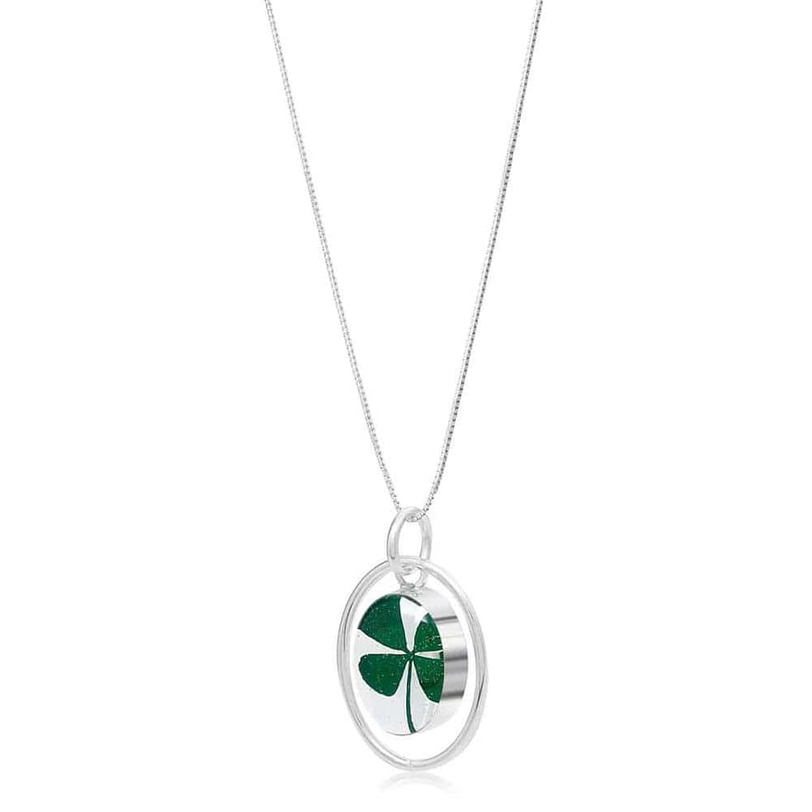 Shrieking Violet Four Leaf Clover Oval Pendant – Real Flower Silver - Irish Gifts - Image 5