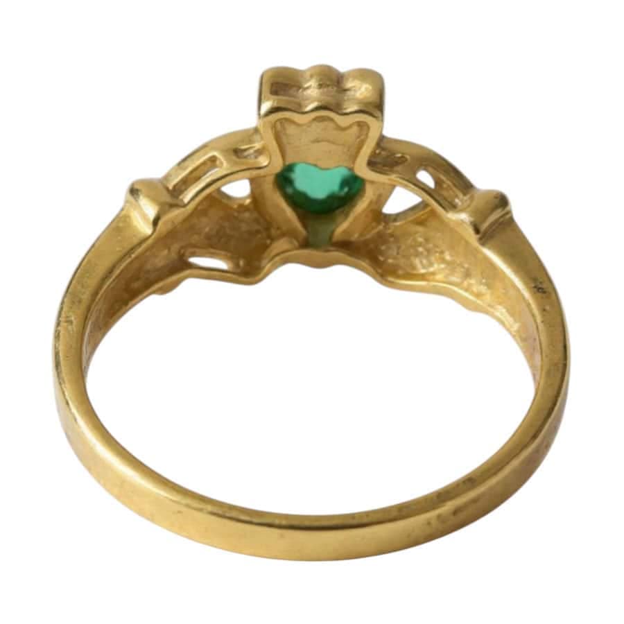 9ct Gold Claddagh Ring with Green CZ Heart and White CZ Accents - Irish Jewellery - Image 6