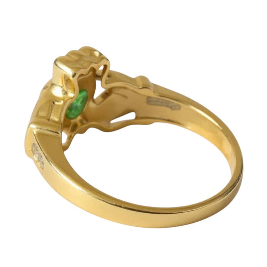 9ct Gold Claddagh Ring with Green CZ Heart and White CZ Accents - Irish Jewellery - Image 3