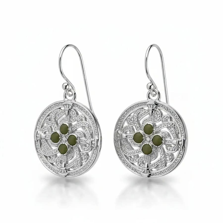 Silver-Plated Connemara Marble Round Drop Earrings - Connemara Marble