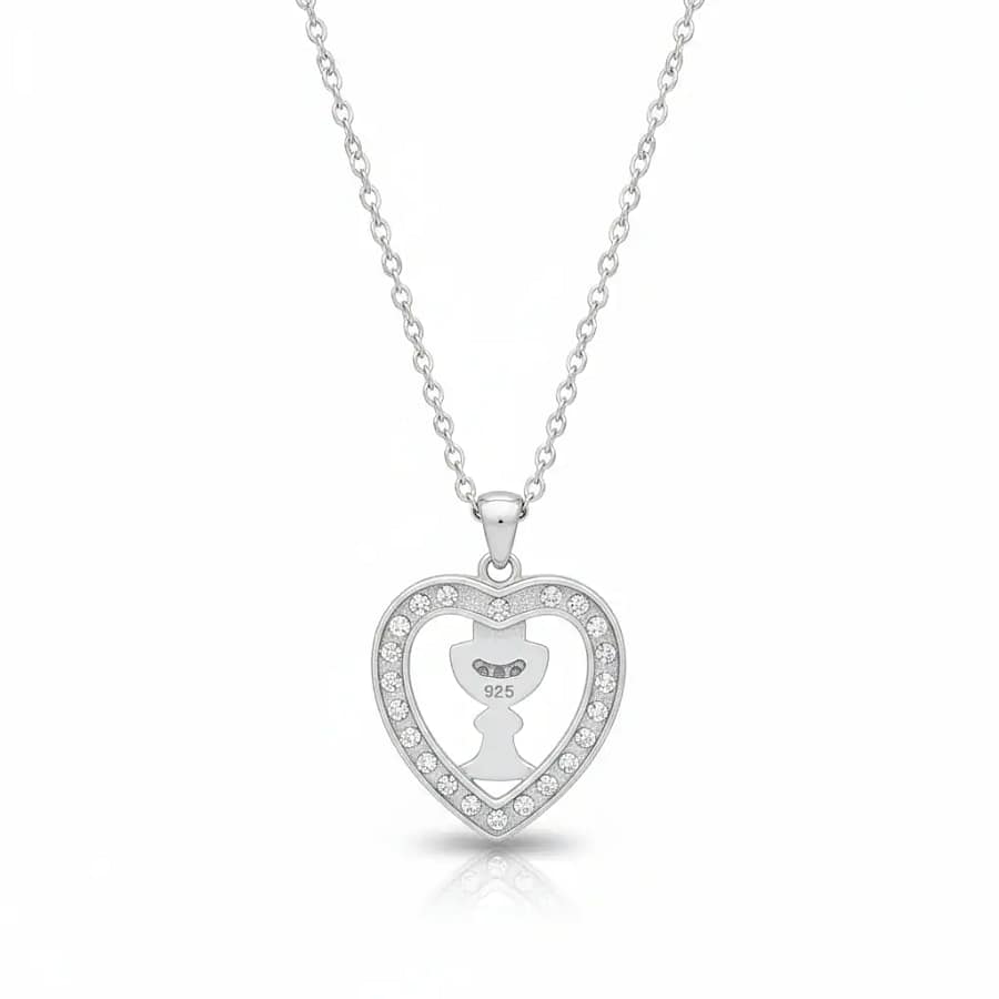 Sterling Silver First Communion Necklace with White CZ Stones - Irish Gifts - Image 2