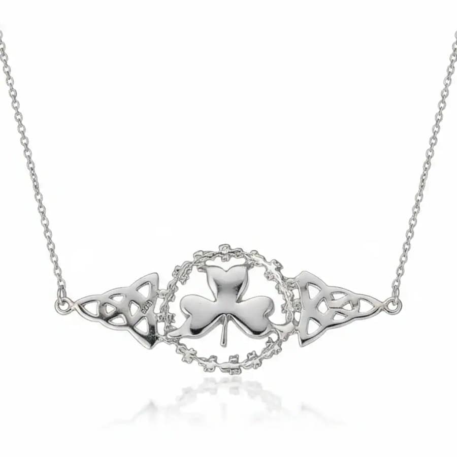 Connemara Marble Sterling Silver Shamrock Necklet - Connemara Marble - Image 1