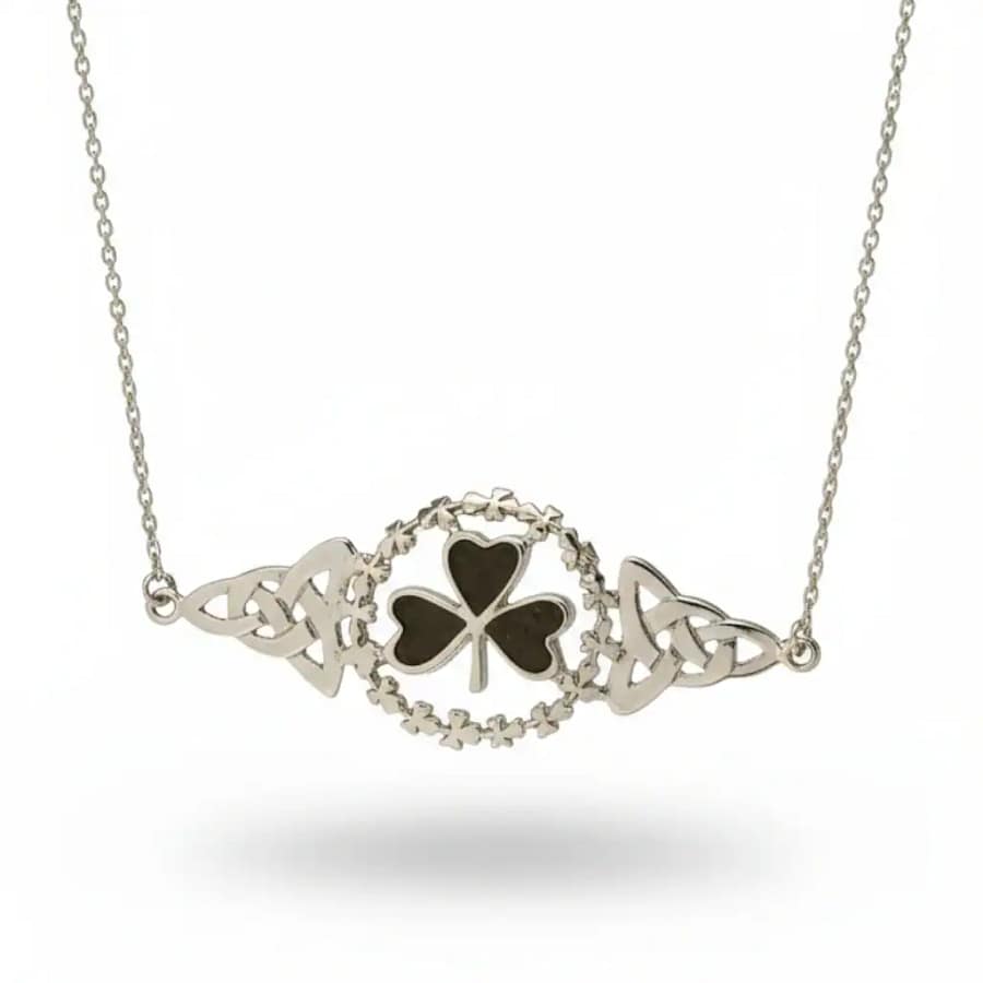 Connemara Marble Sterling Silver Shamrock Necklet - Connemara Marble