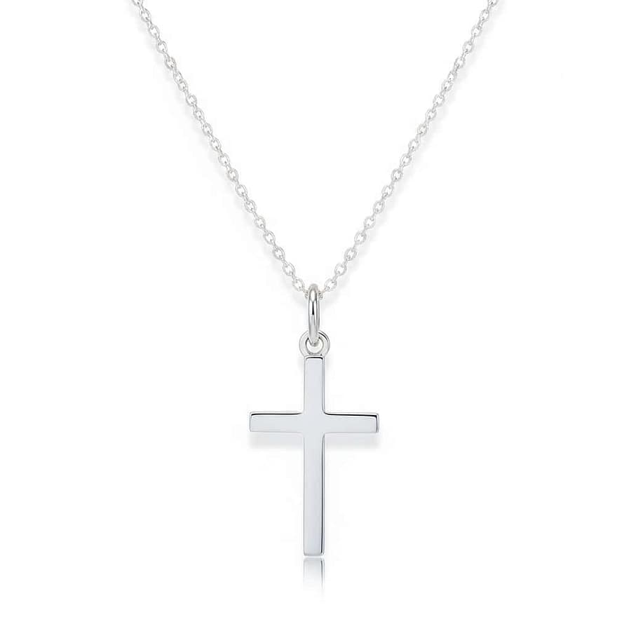 Sterling Silver Plain Cross Necklace – Classic 18” Chain - Irish Gifts