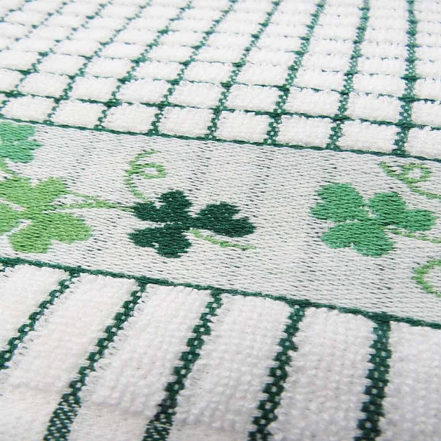 Poli-Dri Jacquard Tea Towel – Green & White Shamrocks - Decorative Bar Stuff - Image 2