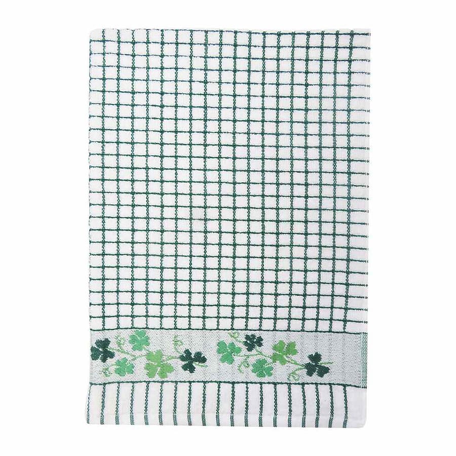 Poli-Dri Jacquard Tea Towel – Green & White Shamrocks - Decorative Bar Stuff - Image 1