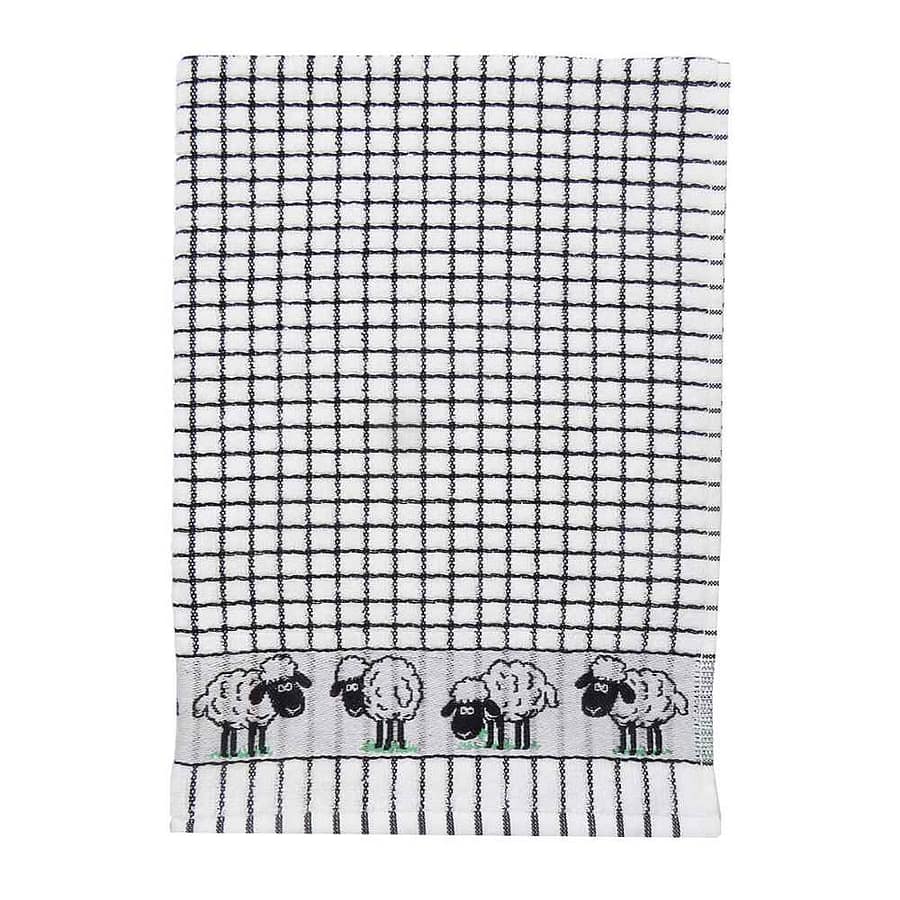 Poli-Dri Jacquard Tea Towel – Black & White Sheep by Samuel Lamont - Decorative Bar Stuff - Image 1