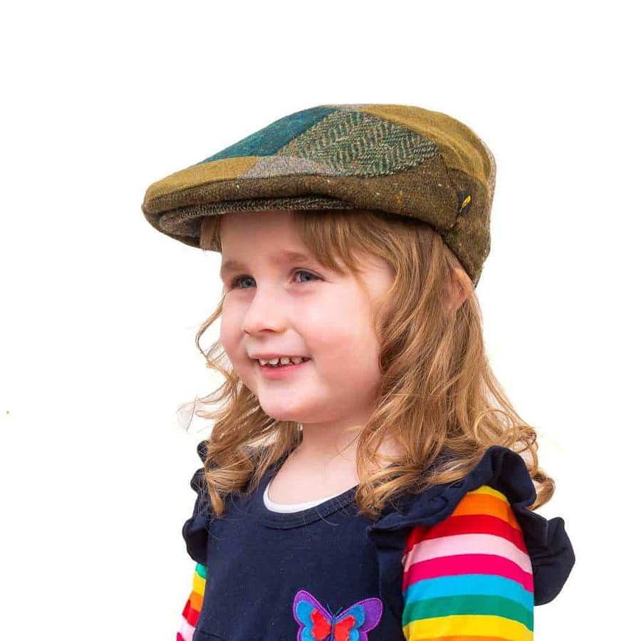 Green & Brown Patchwork Donegal Tweed Child’s Cap - Hats | Caps | Clothing
