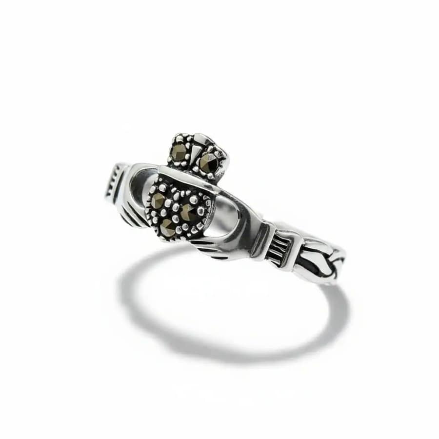Sterling Silver Claddagh Ring with Marcasite Heart & Crown - Irish Gifts