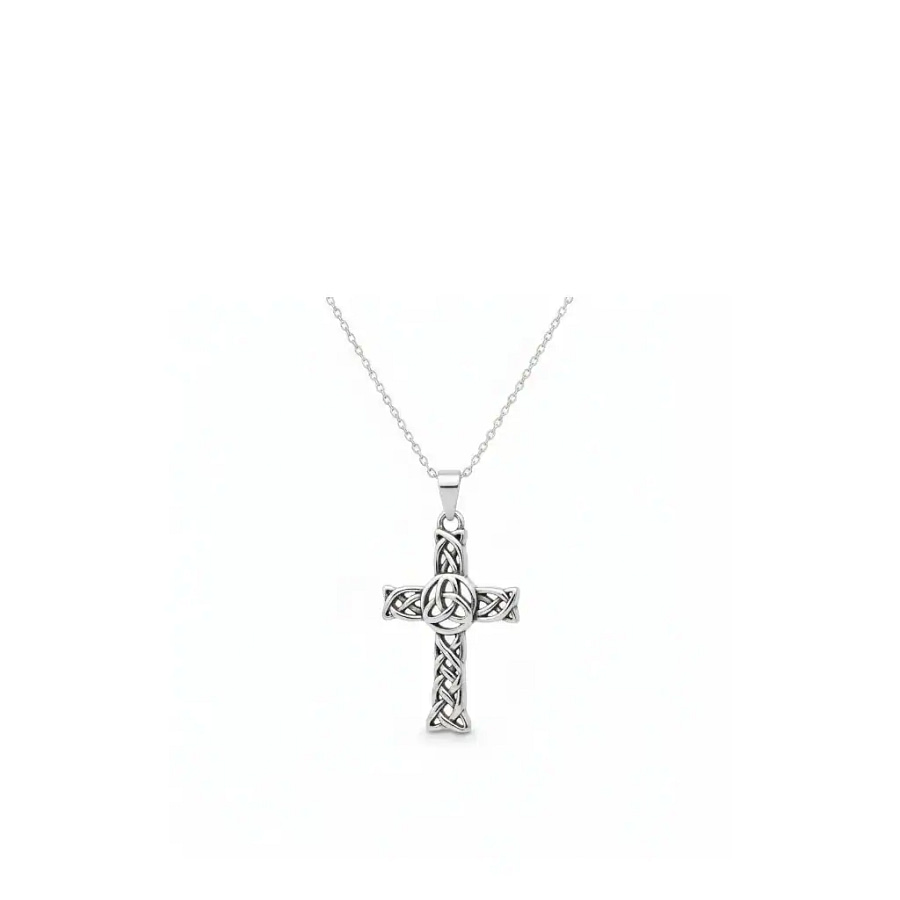 Sterling Silver Small Celtic Cross with Knots & Trinity Centre - Irish Gifts