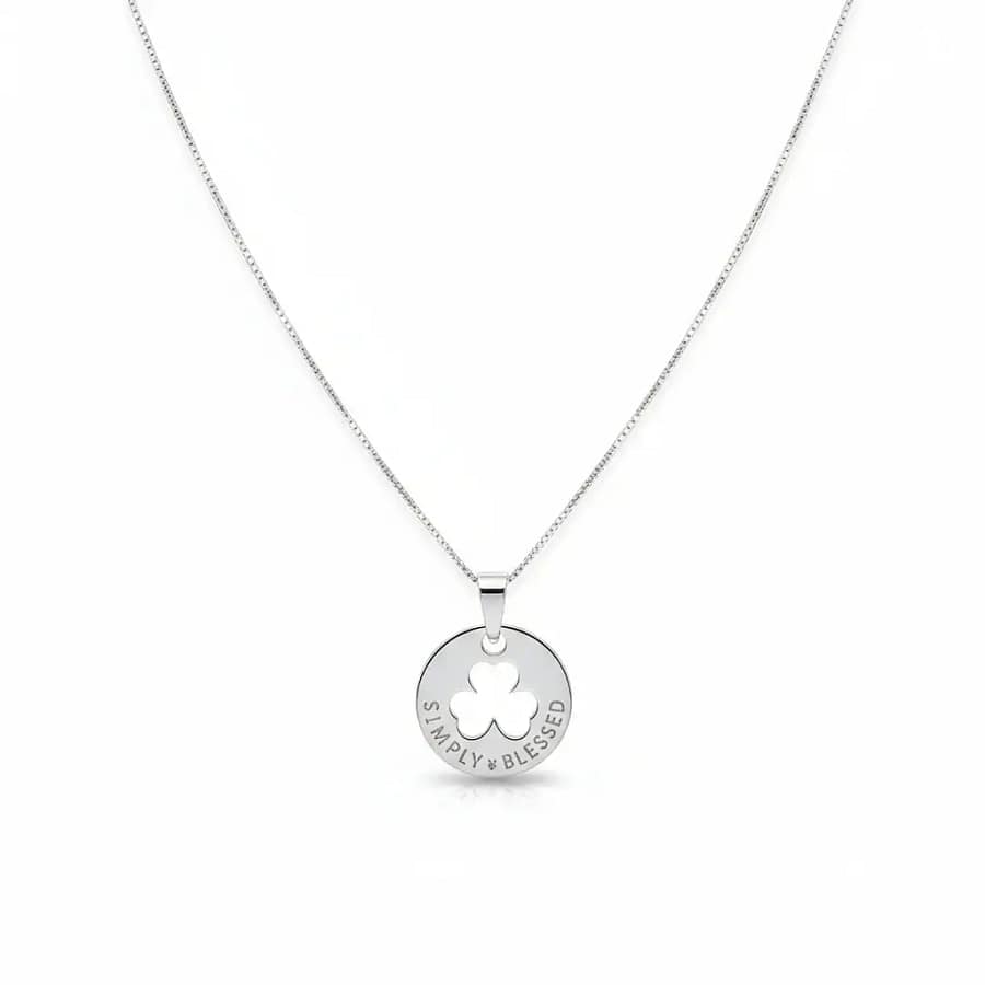 Sterling Silver Round Shamrock Pendant – “Simply Blessed” - Irish Gifts